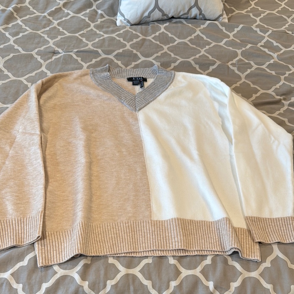 Two-Tone V-Neck Sweater